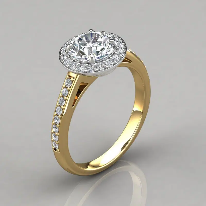 Moissanite Round Cut Pave Halo Style Engagement Ring