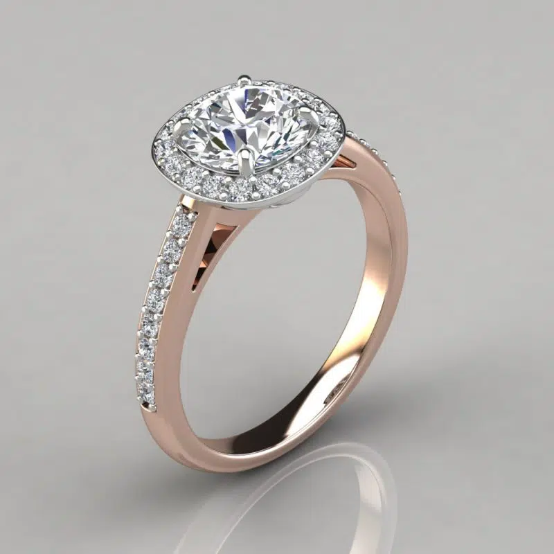 Moissanite Cushion Outline Round Cut Halo Engagement Ring