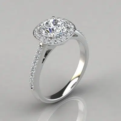 Moissanite Cushion Outline Round Cut Halo Engagement Ring