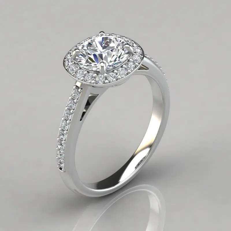 Moissanite Cushion Outline Round Cut Halo Engagement Ring