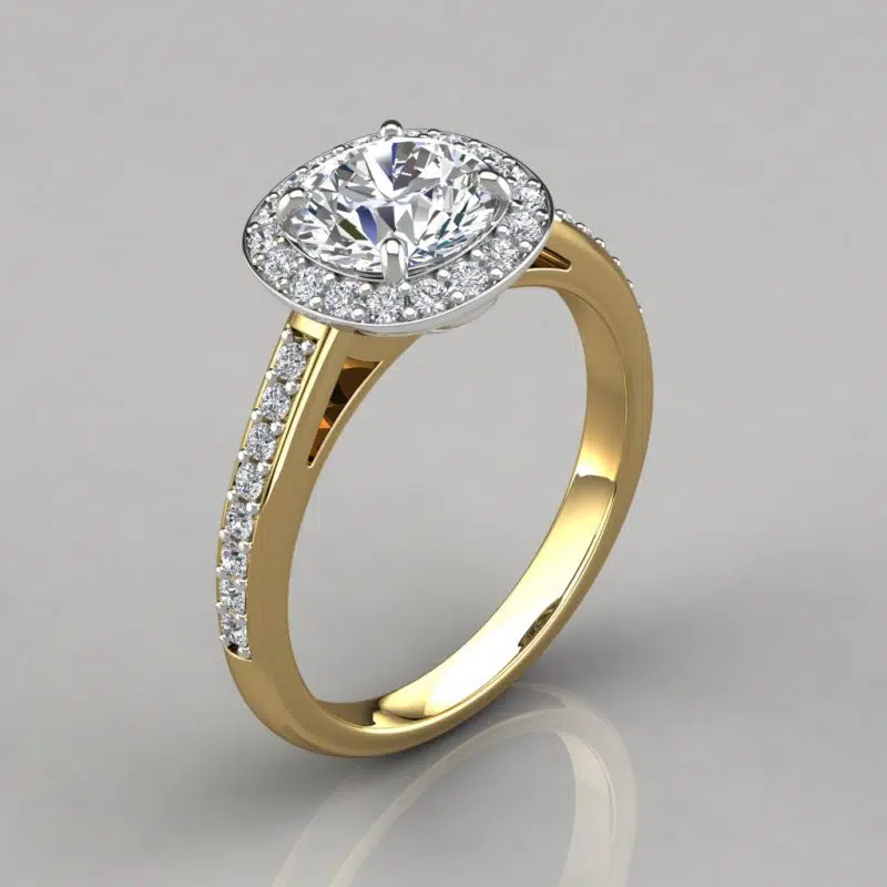 Moissanite Cushion Outline Round Cut Halo Engagement Ring