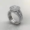 Moissanite Double Halo Engagement Ring and Matching Enhancer Ring Set