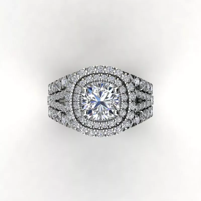 Moissanite Double Halo Engagement Ring and Matching Enhancer Ring Set