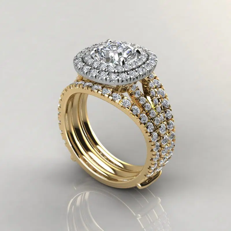 Moissanite Double Halo Engagement Ring and Matching Enhancer Ring Set