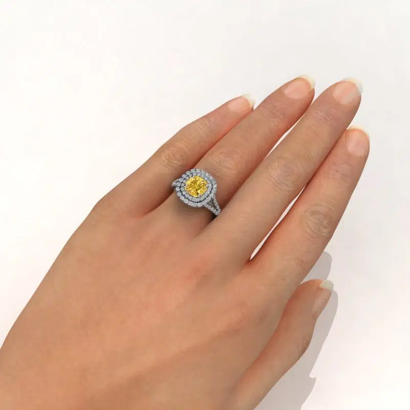 2 Ct Yellow Moissanite Double Halo Engagement Ring