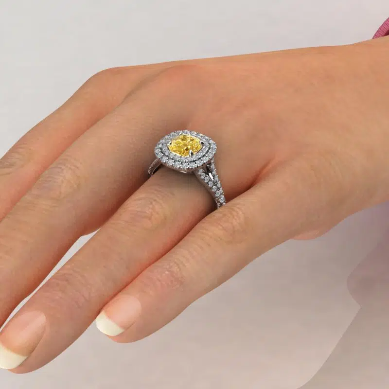 2 Ct Yellow Moissanite Double Halo Engagement Ring