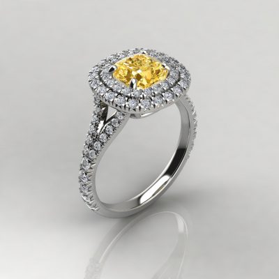 2 Ct Yellow Moissanite Double Halo Engagement Ring