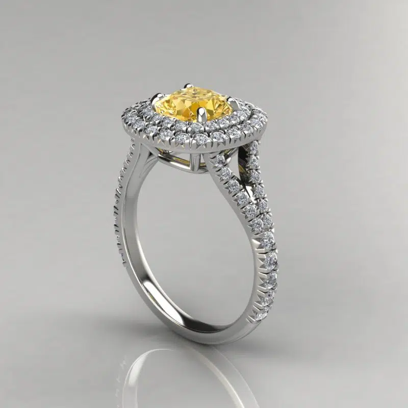 2 Ct Yellow Moissanite Double Halo Engagement Ring