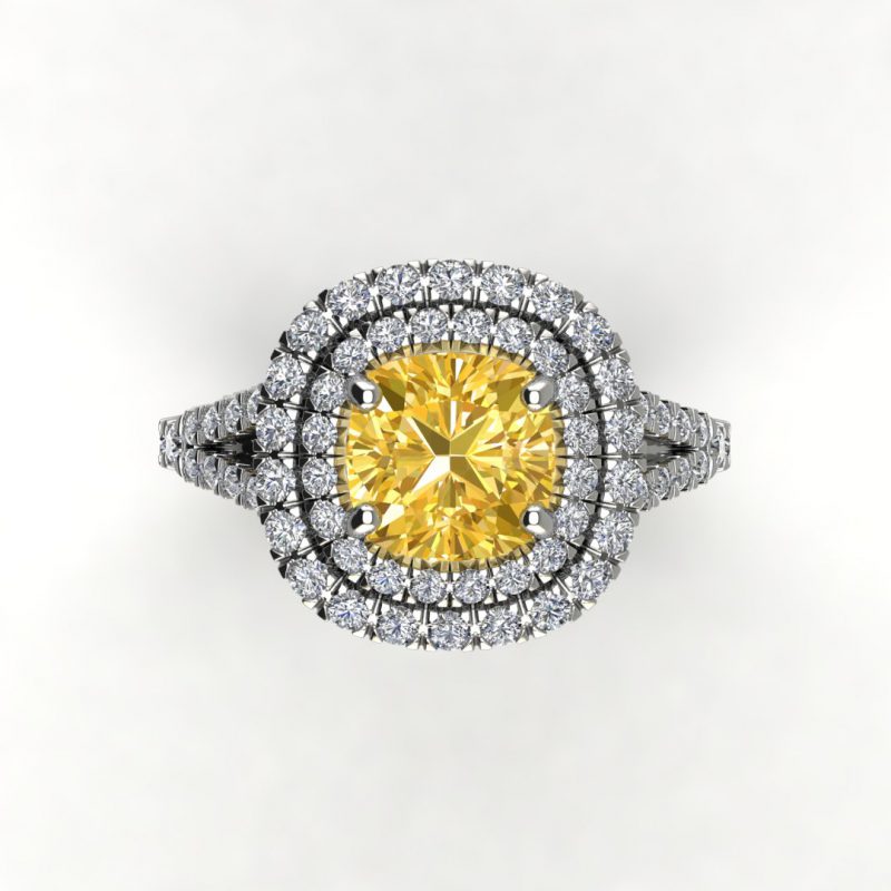 2 Ct Yellow Moissanite Double Halo Engagement Ring