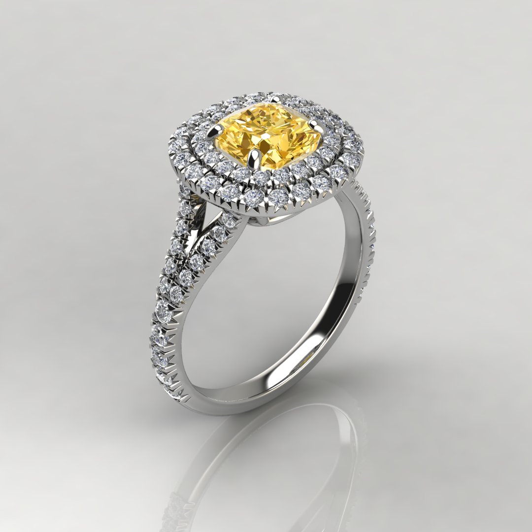 2 Ct Yellow Moissanite Double Halo Engagement Ring | Forever Moissanite