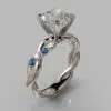 Twist Cushion Cut Blue Sapphire And Moissanite Engagement Ring