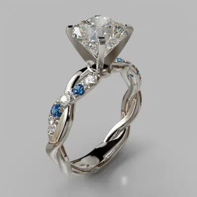 Twist Cushion Cut Blue Sapphire And Moissanite Engagement Ring Twist Cushion Cut Blue Sapphire And Moissanite Engagement Ring