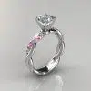 Twist Cushion Cut Pink Sapphire And Moissanite Engagement Ring