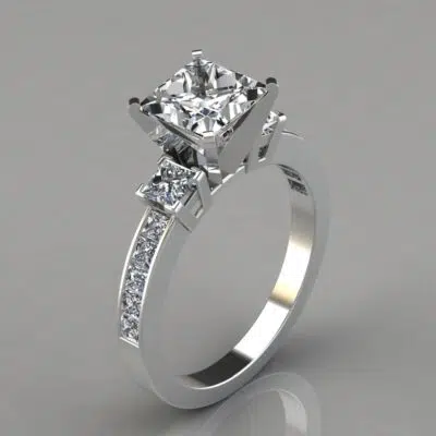 Three Stone Princess Cut Moissanite Engagement Ring