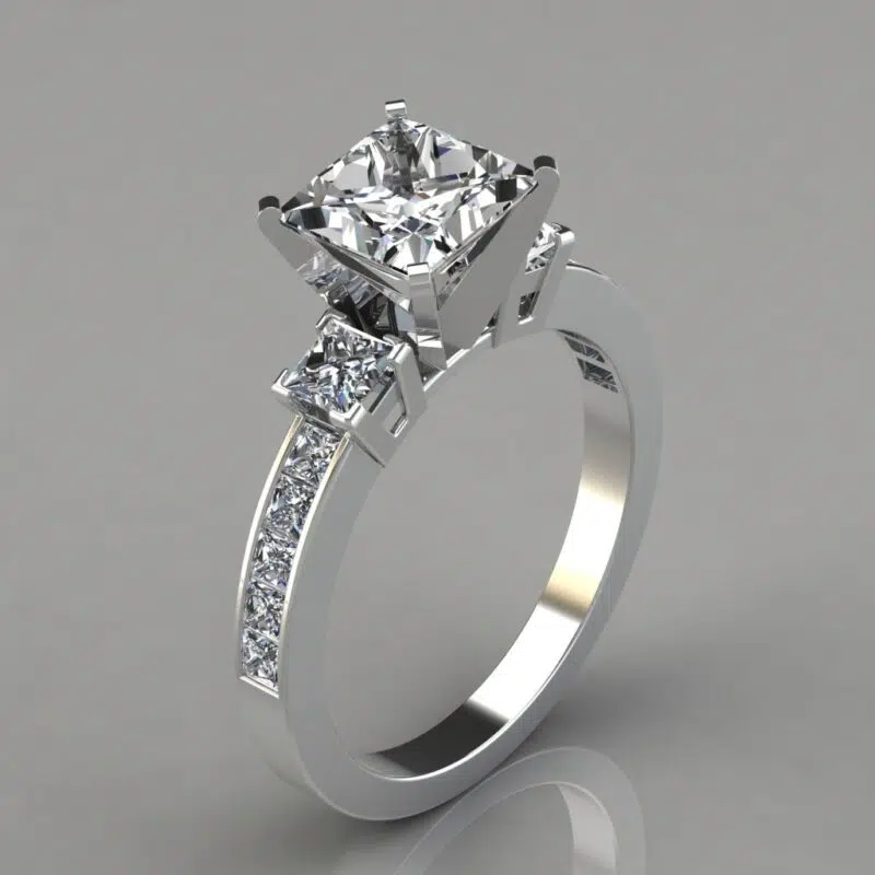 Three Stone Princess Cut Moissanite Engagement Ring