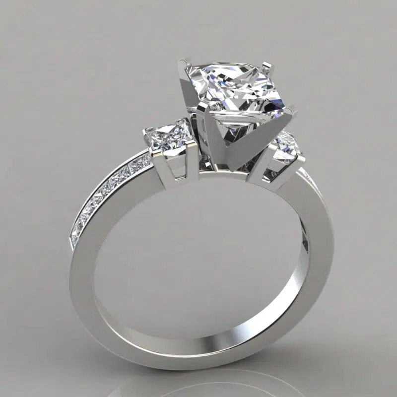 Three Stone Princess Cut Moissanite Engagement Ring
