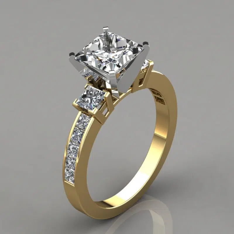 Three Stone Princess Cut Moissanite Engagement Ring