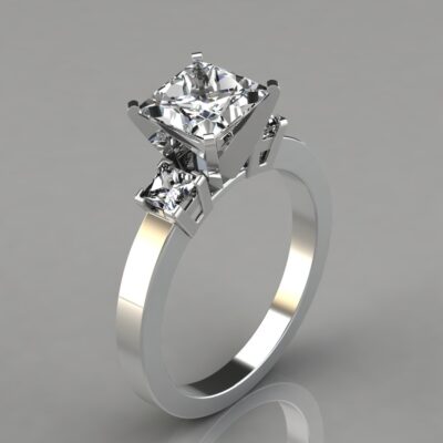 Three Stone Moissanite Princess Cut Engagement Ring
