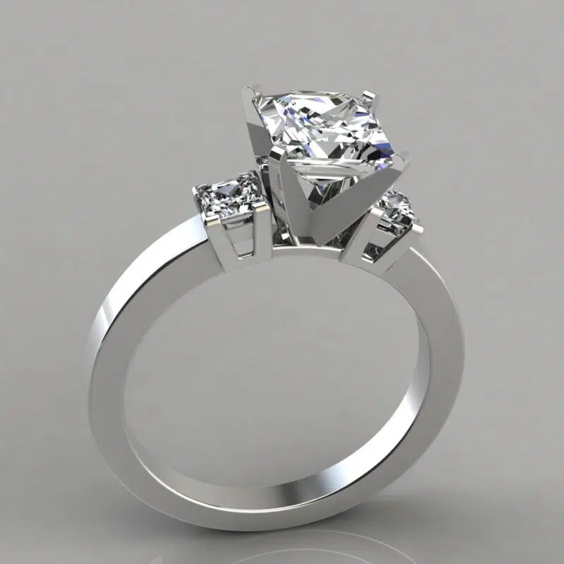 Three Stone Moissanite Princess Cut Engagement Ring