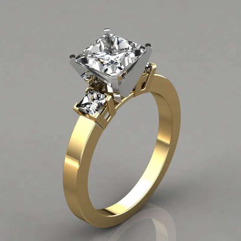 Three Stone Moissanite Princess Cut Engagement Ring