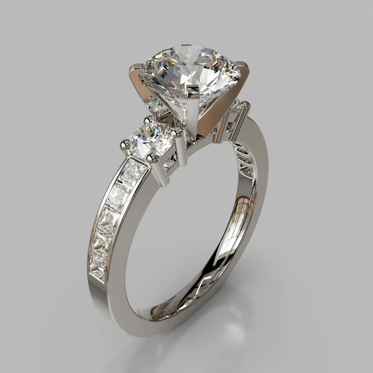 Three Stone Round Brilliant Cut Moissanite Engagement Ring Three Stone Round Brilliant Cut Moissanite Engagement Ring