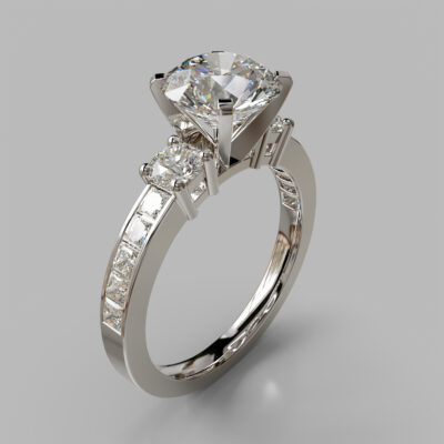 Three Stone Round Brilliant Cut Moissanite Engagement Ring Three Stone Round Brilliant Cut Moissanite Engagement Ring