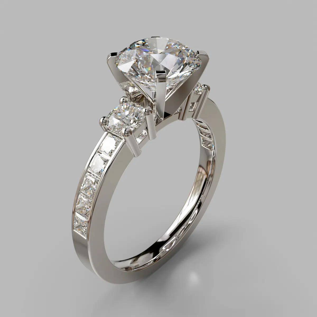 Three Stone Round Brilliant Cut Moissanite Engagement Ring Three Stone Round Brilliant Cut Moissanite Engagement Ring