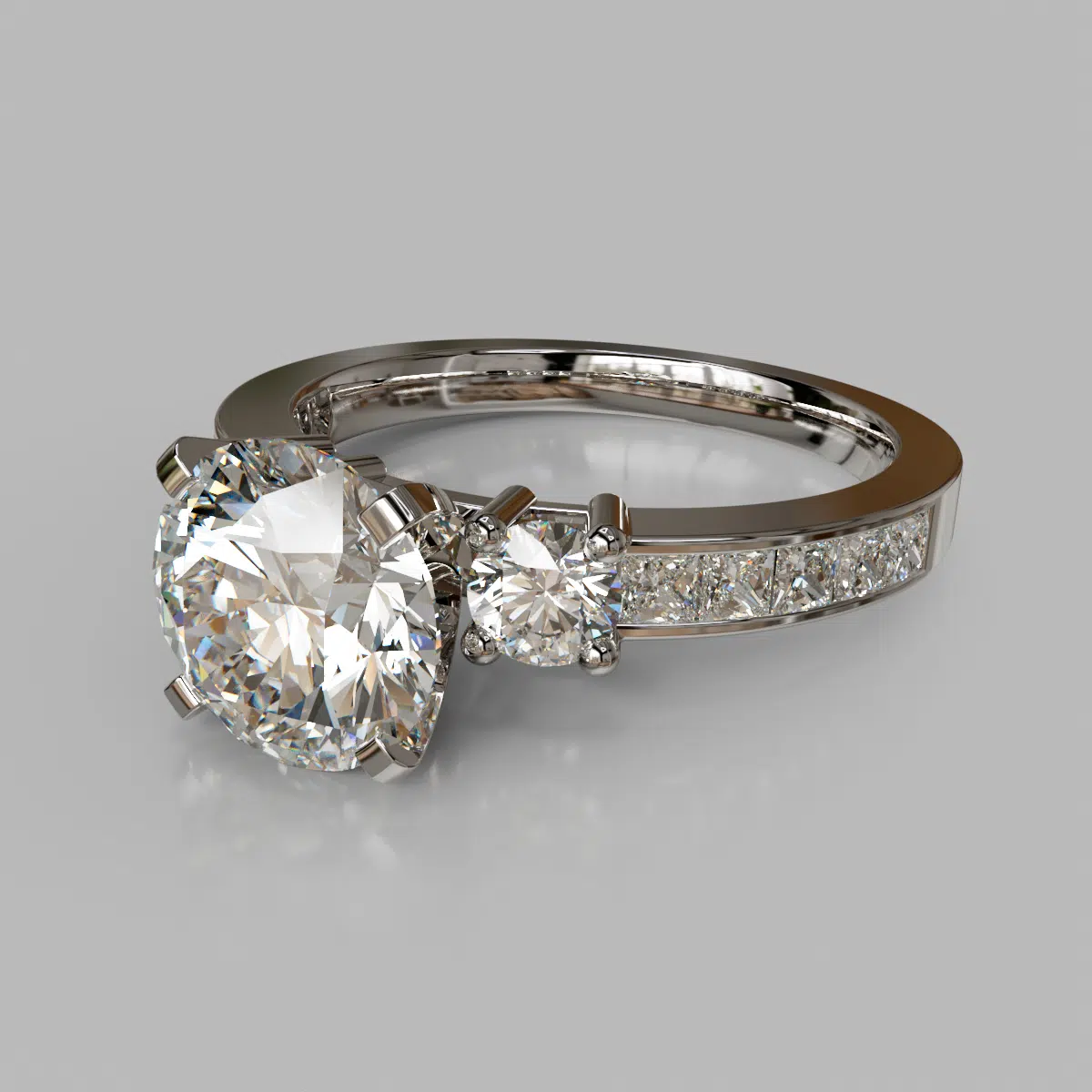 Three Stone Round Brilliant Cut Moissanite Engagement Ring Three Stone Round Brilliant Cut Moissanite Engagement Ring