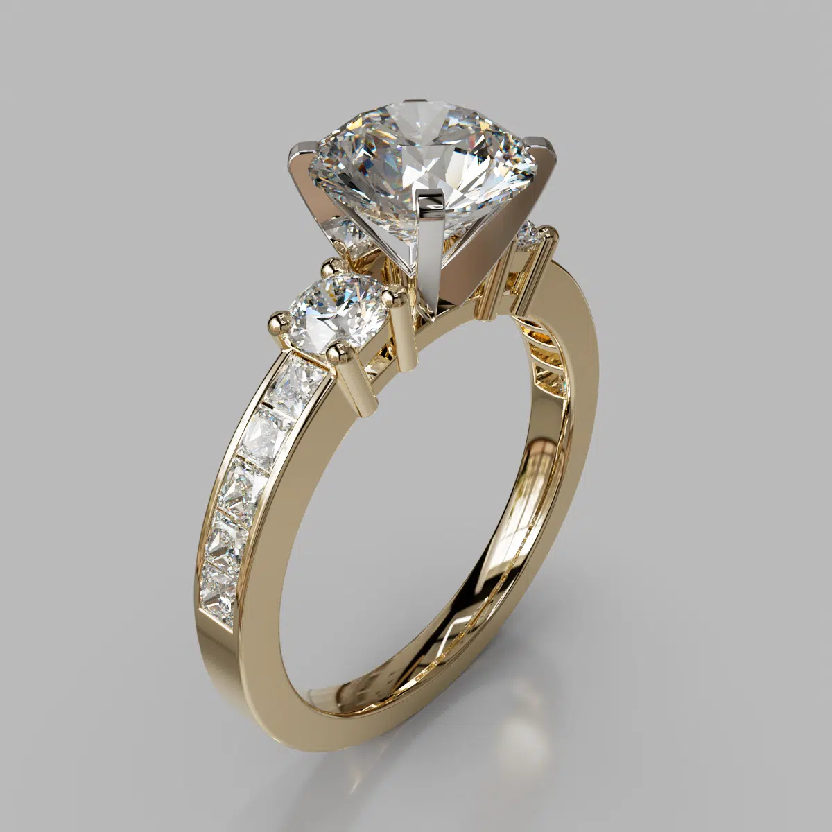 Three Stone Round Brilliant Cut Moissanite Engagement Ring Three Stone Round Brilliant Cut Moissanite Engagement Ring