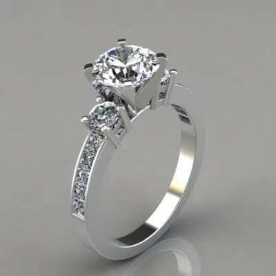 Three Stone Round Brilliant Cut Moissanite Engagement Ring