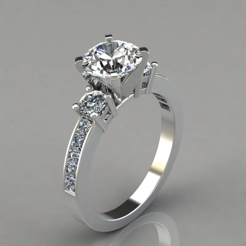 Three Stone Round Brilliant Cut Moissanite Engagement Ring