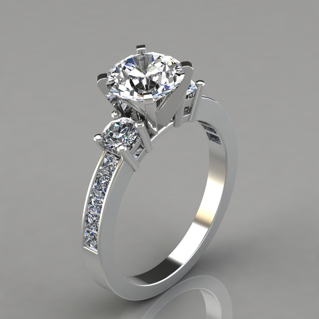 Three Stone Round Brilliant Cut Moissanite Engagement Ring | Forever 