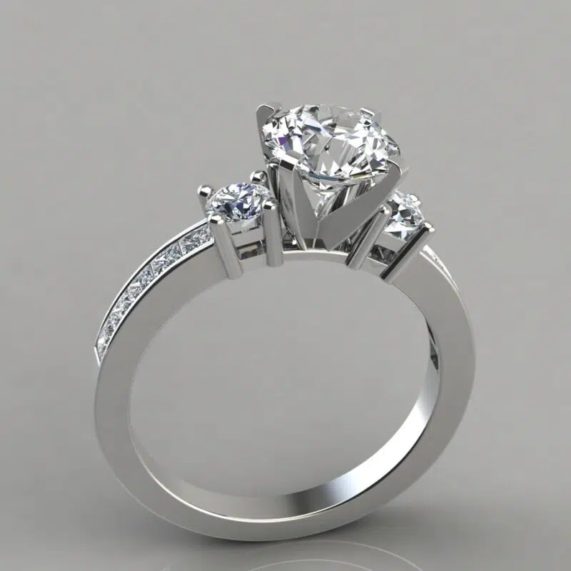 Three Stone Round Brilliant Cut Moissanite Engagement Ring