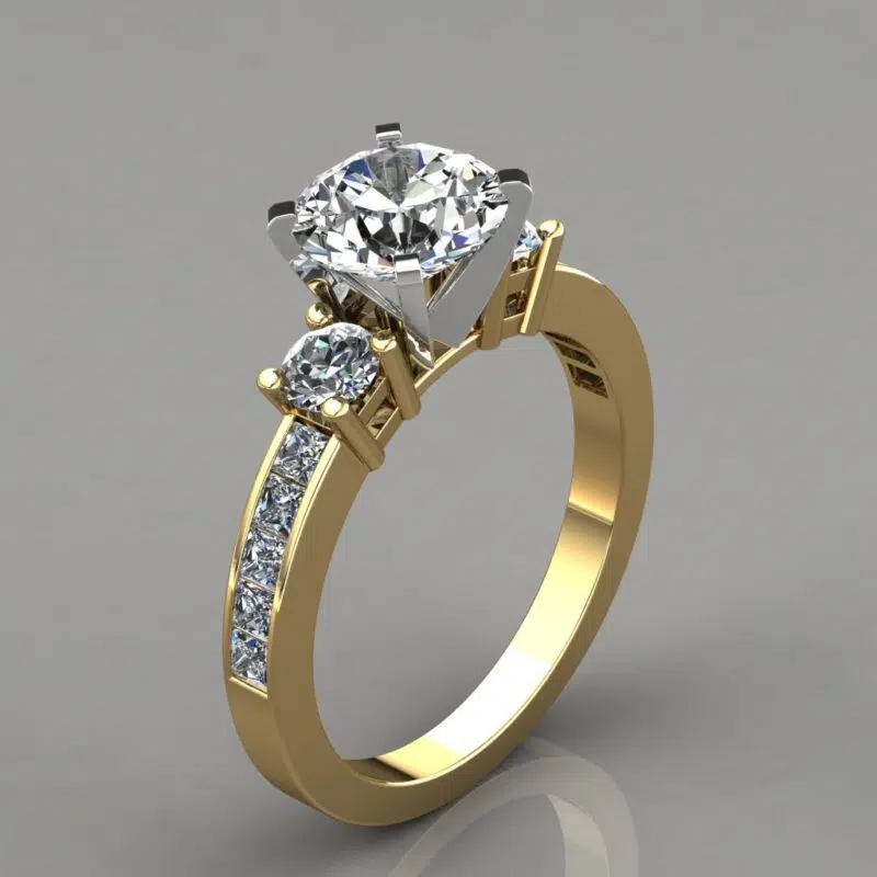 Three Stone Round Brilliant Cut Moissanite Engagement Ring