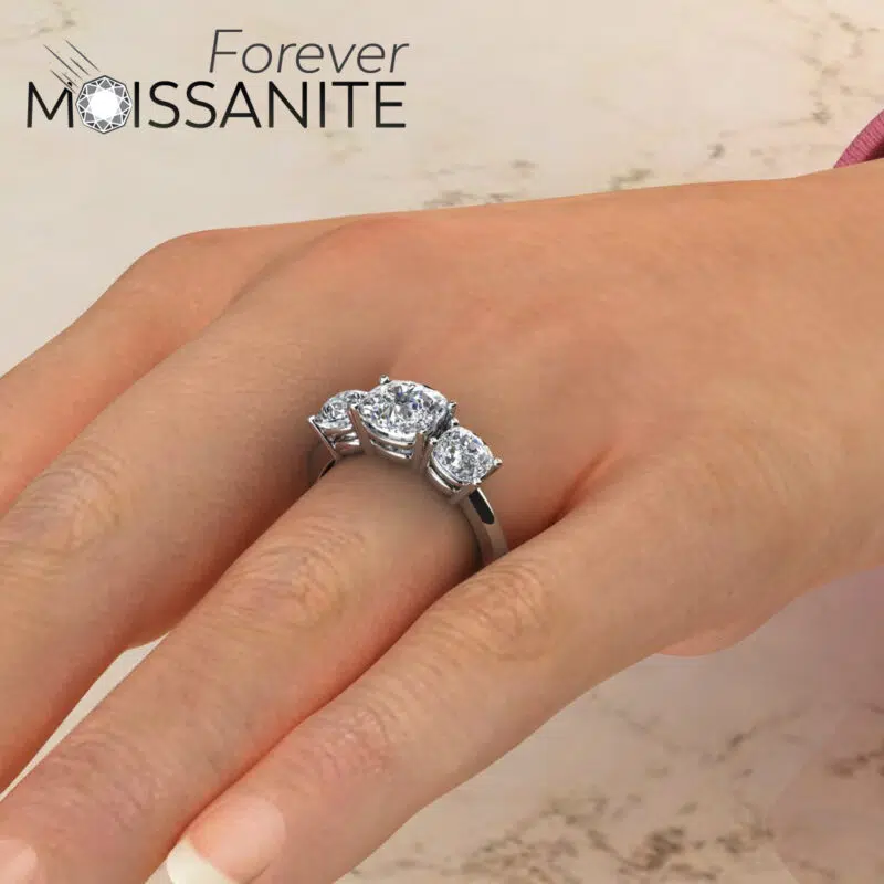 Three Stone Style 1.50 Ct Cushion Cut Engagement Ring