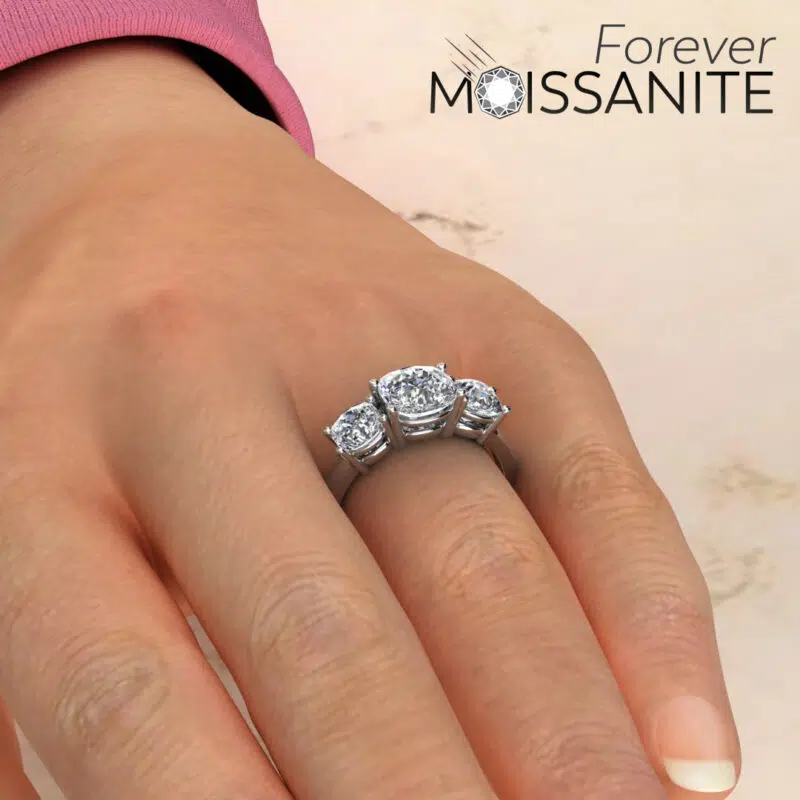 Three Stone Style 1.50 Ct Cushion Cut Engagement Ring