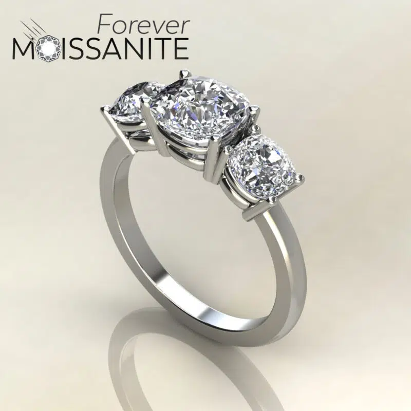 Three Stone Style 1.50 Ct Cushion Cut Engagement Ring