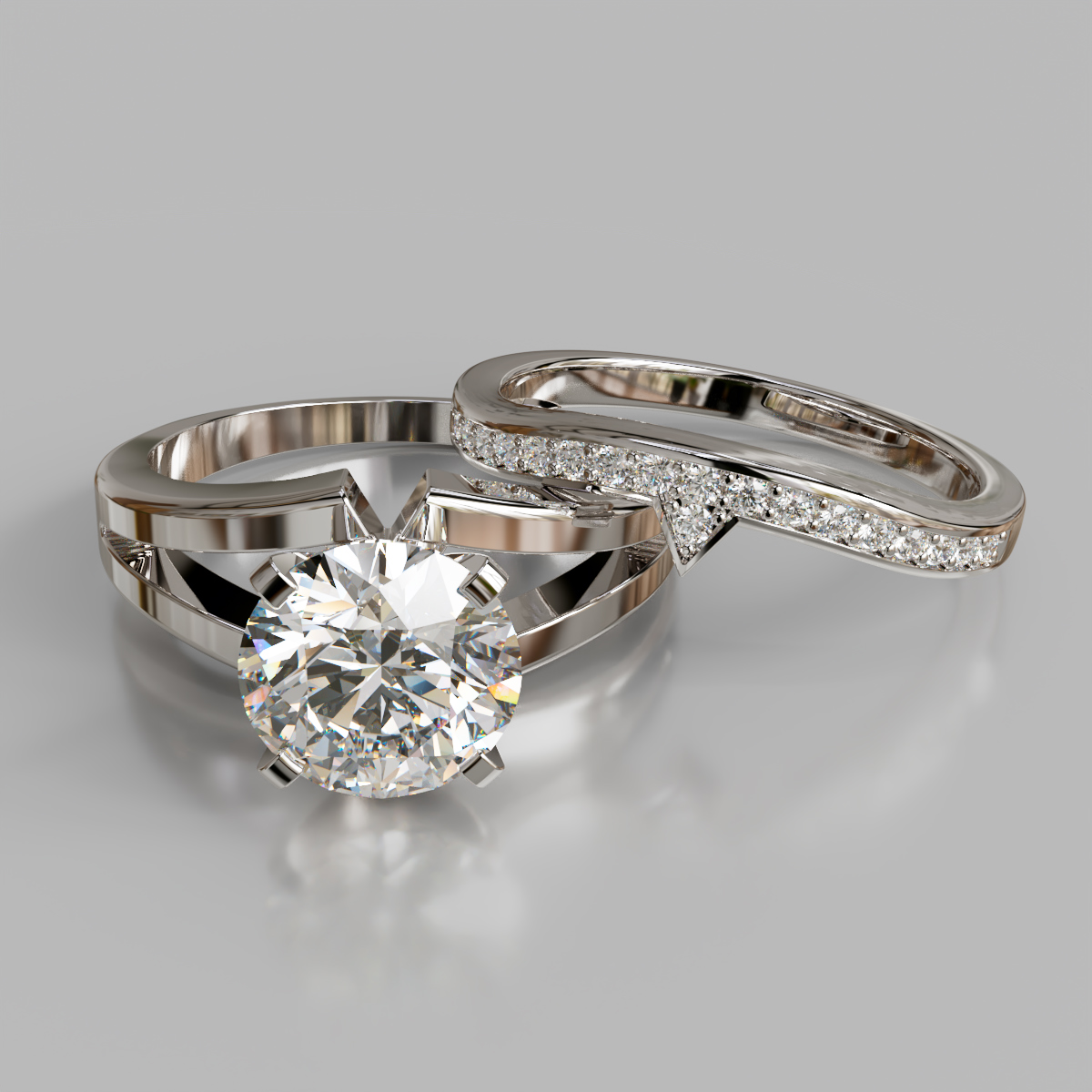 Moissanite Split Shank Solitaire Round Cut Bridal Set Moissanite Split Shank Solitaire Round Cut Bridal Set