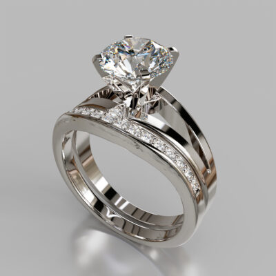 Moissanite Split Shank Solitaire Round Cut Bridal Set Moissanite Split Shank Solitaire Round Cut Bridal Set