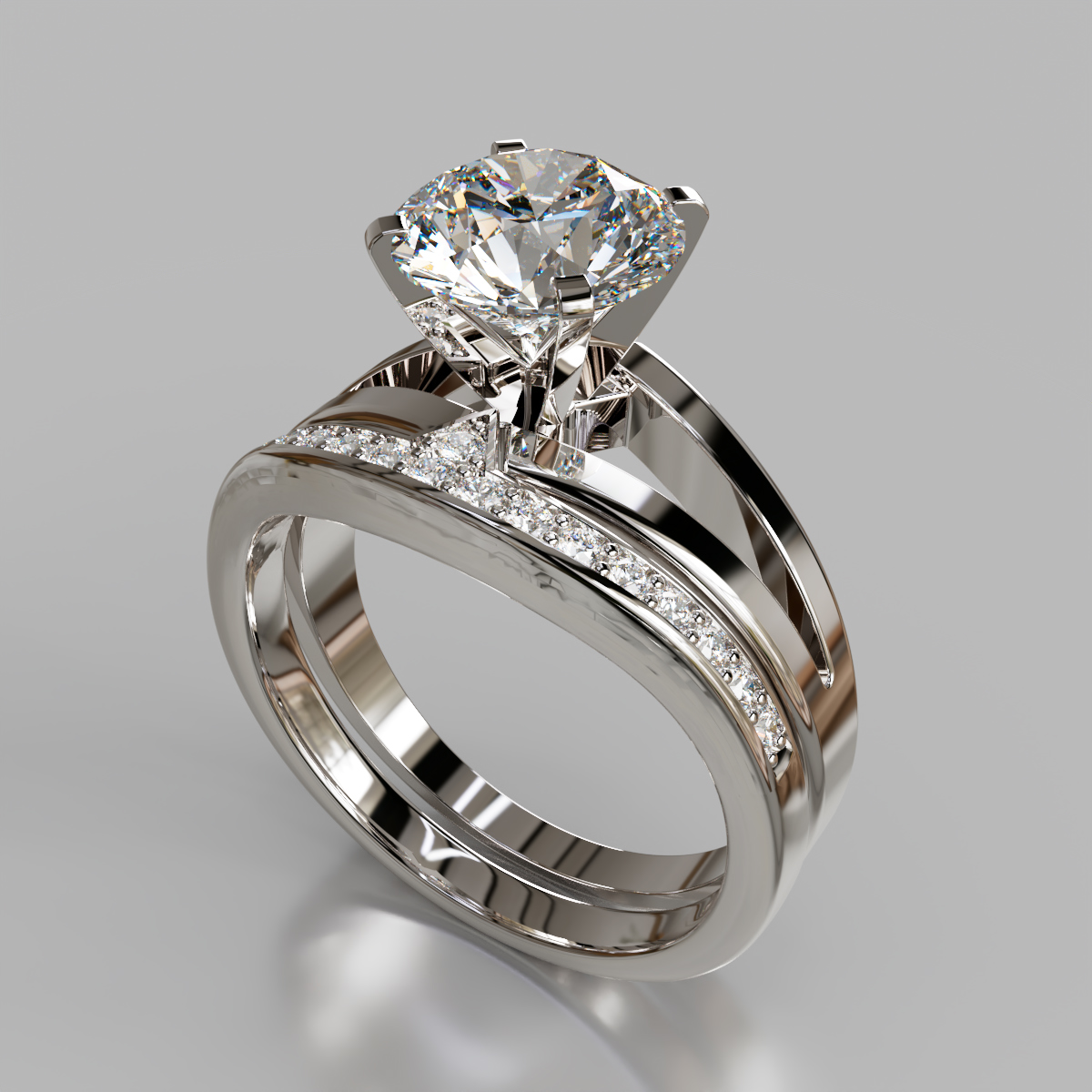 Moissanite Split Shank Solitaire Round Cut Bridal Set Moissanite Split Shank Solitaire Round Cut Bridal Set