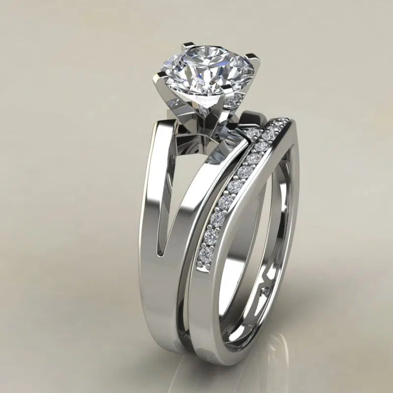Moissanite Split Shank Solitaire Round Cut Bridal Set