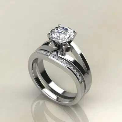 Moissanite Split Shank Solitaire Round Cut Bridal Set