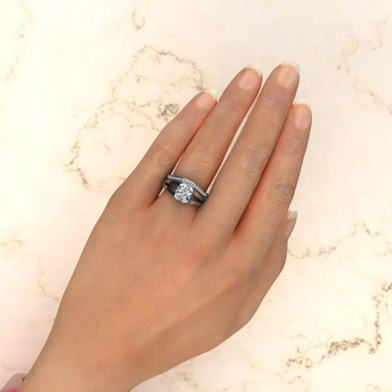 Moissanite Split Shank Solitaire Round Cut Bridal Set