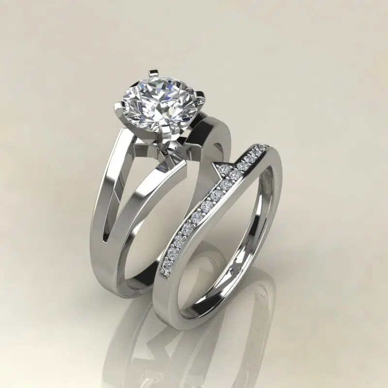 Moissanite Split Shank Solitaire Round Cut Bridal Set