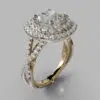 Two-Tone Double Halo Milgrain Cushion Cut Moissanite Engagement Ring