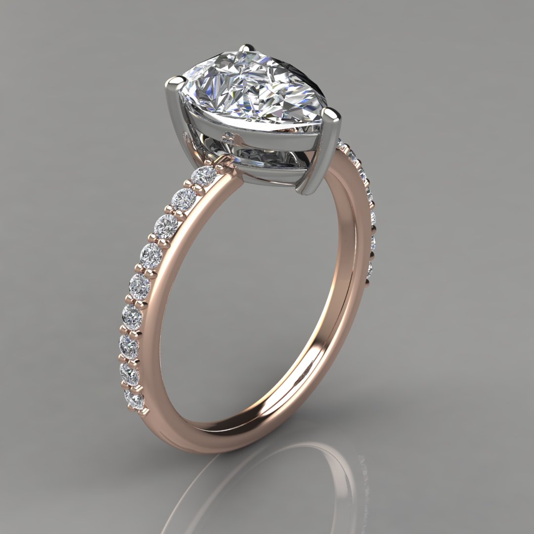 Shared Prong Pear Cut Moissanite Engagement Ring | Forever Moissanite