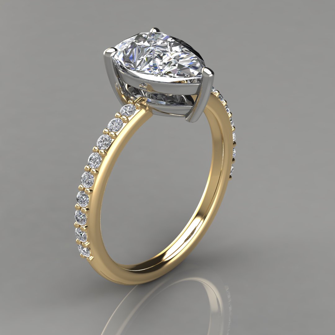 Two-Tone Collar Solitaire Pear Cut Moissanite Engagement Ring
