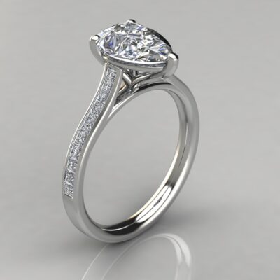 Channel Set Pear Cut Moissanite Engagement Ring