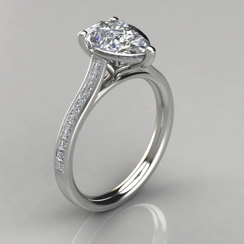 Channel Set Pear Cut Moissanite Engagement Ring
