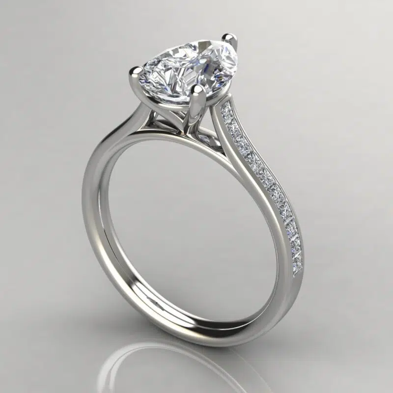 Channel Set Pear Cut Moissanite Engagement Ring